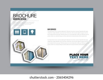 Flyer template. Brochure design. Horizontal a4 banner. Magazine, book, presentation or booklet cover. Education, business, technology, social media background design. Blue color vector illustration.