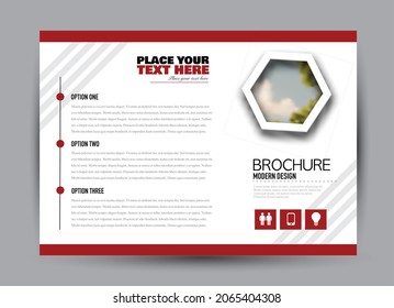 Flyer template. Brochure design. Horizontal a4 banner. Magazine, book, presentation or booklet cover. Education, business, technology, social media background design. Red color vector illustration.