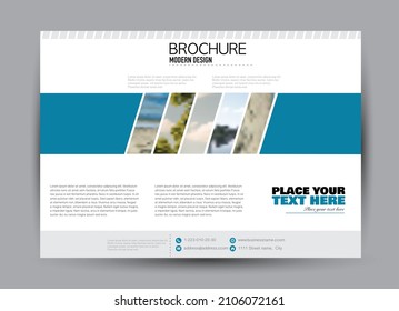 Flyer template. Brochure design. Horizontal a4 banner. Magazine, book, presentation or booklet cover. Education, business, technology, social media background design. Blue color vector illustration.