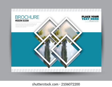 Flyer template. Brochure design. Horizontal a4 banner. Magazine, book, presentation or booklet cover. Education, business, technology, social media background design. Blue color vector illustration.