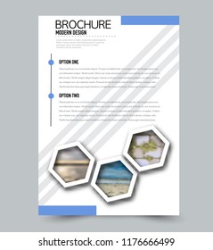 Flyer template. Brochure layout. Annual report cover or print out poster design. Blue color. Vector illustration.