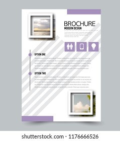 Flyer template. Brochure layout. Annual report cover or print out poster design. Purple color. Vector illustration.
