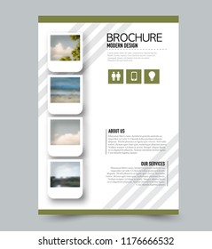 Flyer template. Brochure layout. Annual report cover or print out poster design. Green color. Vector illustration.