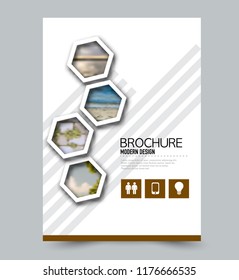 Flyer template. Brochure layout. Annual report cover or print out poster design. Brown color. Vector illustration.