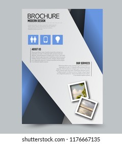 Flyer template. Brochure layout. Annual report cover or print out poster design. Blue color. Vector illustration.