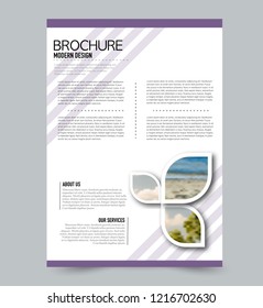 Flyer template. Brochure layout. Annual report cover or print out poster design. Purple color. Vector illustration.