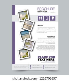 Flyer template. Brochure layout. Annual report cover or print out poster design. Purple color. Vector illustration.