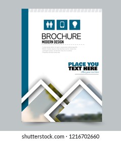 Flyer template. Brochure layout. Annual report cover or print out poster design. Blue color. Vector illustration.