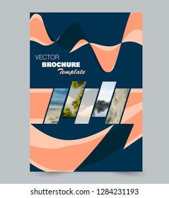 Flyer template. Brochure layout. Annual report cover or print out poster design. Blue and orange color. Vector illustration.