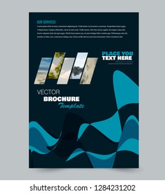 Flyer template. Brochure layout. Annual report cover or print out poster design. Blue color. Vector illustration.