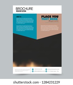 Flyer template. Brochure layout. Annual report cover or print out poster design. Blue and brown color. Vector illustration.