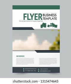 Flyer template. Brochure layout. Annual report cover or print out poster design. Green color. Vector illustration.