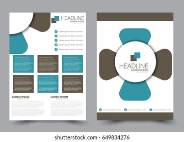 Flyer template. Brochure set. Annual report cover design.  Business or education poster. A4 size vector illustration. Blue and brown color