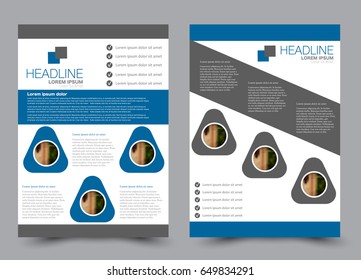 Flyer template. Brochure set. Annual report cover design.  Business or education poster. A4 size vector illustration. Blue color