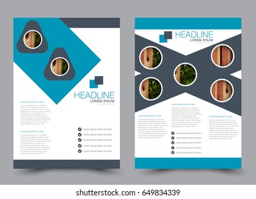 Flyer template. Brochure set. Annual report cover design.  Business or education poster. A4 size vector illustration. Blue color