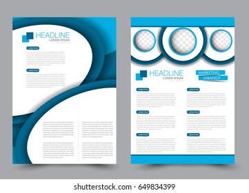 Flyer template. Brochure set. Annual report cover design.  Business or education poster. A4 size vector illustration. Blue color