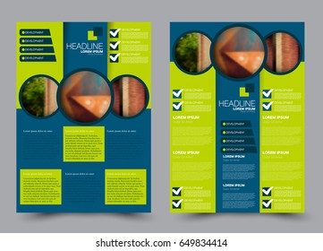 Flyer template. Brochure set. Annual report cover design.  Business or education poster. A4 size vector illustration. Blue and green color