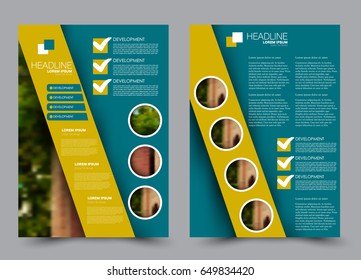 Flyer template. Brochure set. Annual report cover design.  Business or education poster. A4 size vector illustration. Blue and yellow color