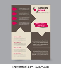 Flyer template. Business brochure. Annual report cover. Editable A4 poster for design, education, presentation, website, magazine page. Vector illustration. Brown and pink color