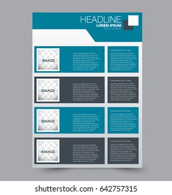 Flyer template. BUsiness brochure. Annual report cover. Editable A4 poster for design, education, presentation, website, magazine page. Vector illustration. Blue and black color.