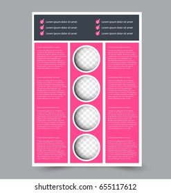 Flyer template. Business brochure or annual report cover. Editable A4 poster for design, education, presentation, website, magazine page. Vector illustration. Pink color