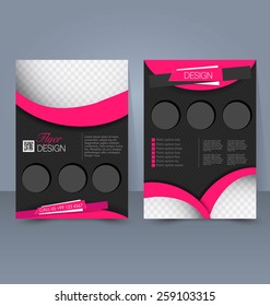 Flyer template. Business brochure. Editable A4 poster for design, education, presentation, website, magazine cover. Black and pink color.