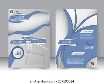 Flyer template. Business brochure. Editable A4 poster for design, education, presentation, website, magazine cover. Dark blue and silver color.