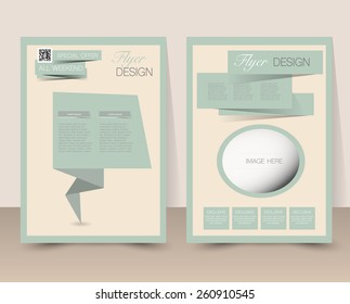 Flyer template. Business brochure. Editable A4 poster for design, education, presentation, website, magazine cover. Retro style. Green and yellow color.