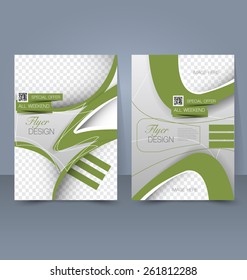 Flyer template. Business brochure. Editable A4 poster for design, education, presentation, website, magazine cover. Green and silver color.