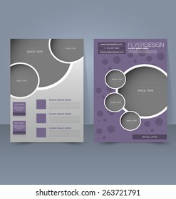 Flyer template. Business brochure. Editable A4 poster for design, education, presentation, website, magazine cover. Purple color.