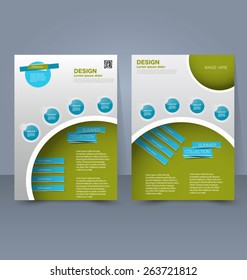 Flyer template. Business brochure. Editable A4 poster for design, education, presentation, website, magazine cover. Blue and green color.