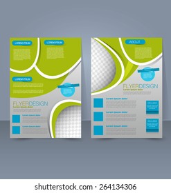 Flyer template. Business brochure. Editable A4 poster for design, education, presentation, website, magazine cover. Blue and green color.