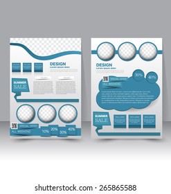 Flyer template. Business brochure. Editable A4 poster for design, education, presentation, website, magazine cover. Blue color.