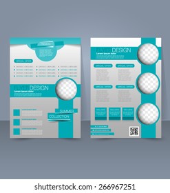 Flyer template. Business brochure. Editable A4 poster for design, education, presentation, website, magazine cover. Green and silver color.
