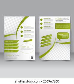 Flyer template. Business brochure. Editable A4 poster for design, education, presentation, website, magazine cover. Green and silver color.