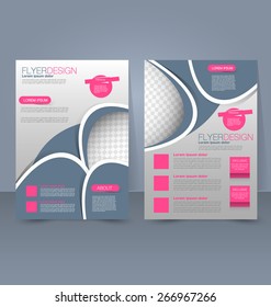 Flyer template. Business brochure. Editable A4 poster for design, education, presentation, website, magazine cover. Pink, grey and silver color.