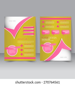 Flyer template. Business brochure. Editable A4 poster for design, education, presentation, website, magazine cover. Gold and pink color