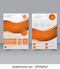 Flyer template. Business brochure. Editable A4 poster for design, education, presentation, website, magazine cover. Orange color