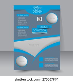 Flyer template. Business brochure. Editable A4 poster for design, education, presentation, website, magazine cover. Blue color