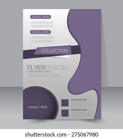 Flyer template. Business brochure. Editable A4 poster for design, education, presentation, website, magazine cover. Purple color