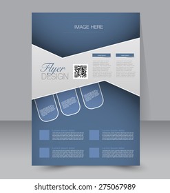Flyer template. Business brochure. Editable A4 poster for design, education, presentation, website, magazine cover. Blue color
