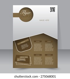 Flyer template. Business brochure. Editable A4 poster for design, education, presentation, website, magazine cover. Brown color