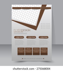 Flyer template. Business brochure. Editable A4 poster for design, education, presentation, website, magazine cover. Brown color