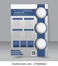 Flyer template. Business brochure. Editable A4 poster for design, education, presentation, website, magazine cover. Blue color