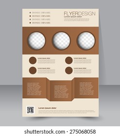 Flyer template. Business brochure. Editable A4 poster for design, education, presentation, website, magazine cover. Brown color