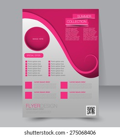 Flyer template. Business brochure. Editable A4 poster for design, education, presentation, website, magazine cover. Pink color