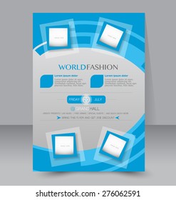 Flyer template. Business brochure. Editable A4 poster for design, education, presentation, website, magazine cover. Blue color.