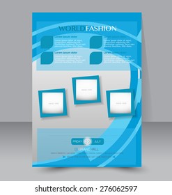 Flyer template. Business brochure. Editable A4 poster for design, education, presentation, website, magazine cover. Blue color.
