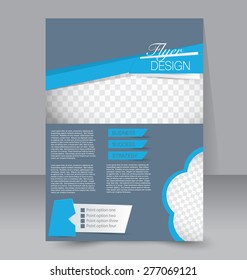 Flyer template. Business brochure. Editable A4 poster for design, education, presentation, website, magazine cover. Blue color.