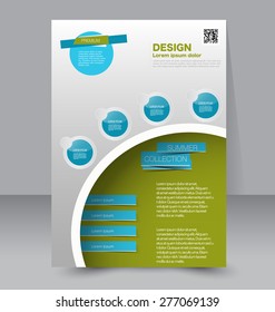 Flyer template. Business brochure. Editable A4 poster for design, education, presentation, website, magazine cover. Blue and green color.